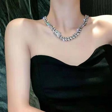 個性鑲鉆古巴項鏈男生鎖骨鏈女頸鏈高級感街頭嘻哈潮流王一博同款