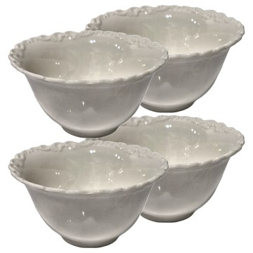 JUST HOME 法式浮雕陶瓷湯盤 4.7吋  白色  4個