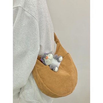 大容量燈芯絨包包女2023新款潮ins百搭復古單肩餃子包秋冬斜挎包