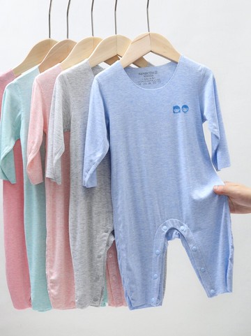 嬰兒德絨連體衣服長袖寶寶男童春秋莫代爾幼兒薄款睡衣夏哈衣爬服