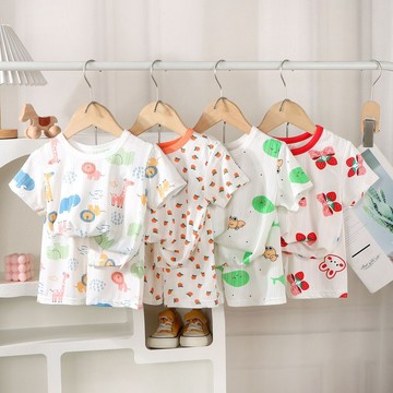 mori🎀mori兒童套裝新款家居服夏季冰絲薄款短袖男童女童空調兩件套寶寶睡衣