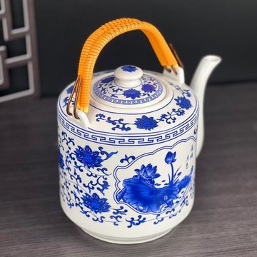 陶瓷茶壺荷塘月色把手提梁壺耐高溫食品級中式新款沏茶防爆家用