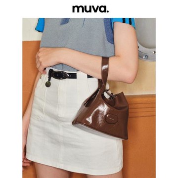 MUVA小眾設計真皮水桶包女包包2023新款 高級感手提單肩斜挎小包