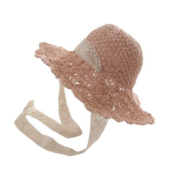 草帽遮陽帽-草編蕾絲帶子可摺疊女帽子4色73vq20【獨家進口】【米蘭精品】