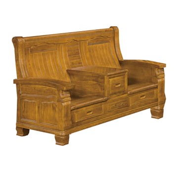 文創集 羅濤柚木色二人座柚木實木椅(扶手&底部抽屜可收納)-173x75x102cm免組