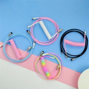 伍陸柒 客制化航插線機械鍵盤線數據線伸拉金屬接口大彈簧螺旋式