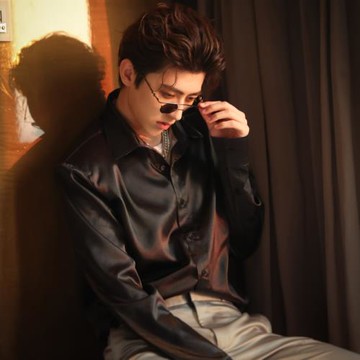 蔡徐坤明星同款黑色襯衫2024春秋男女長袖高級絲綢上衣寬松襯衣潮