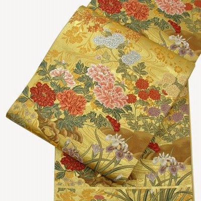 袋帯　金　艶めく繊細な金　四季花　流水 フォーマル 正絹 西陣袋帯 本金四季の花 | LINEブランドカタログ