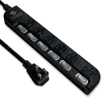 【威電】黑色CK-3662-6 3孔6開6插 加大間距 延長線 6尺/1.8M(平貼插頭 過載斷電 加大間距)