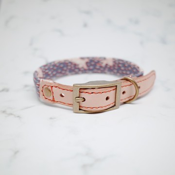 狗 M號 項圈 復古紅 梅花鹿 日本布 植鞣皮 附鈴鐺 可加購吊牌