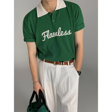 MRCYC夏季針織Polo衫情侶T恤韓系潮流老錢風字母短袖男女寬松半袖