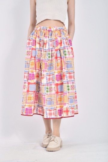 (L) 質感拼接紅色長裙