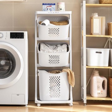 日式無印風雙向取物三層洗衣分類收納籃-附輪 009018-01 三層