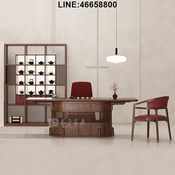 公司貨 免運速發 開立發票 茶桌椅組 黑胡桃木廠家新中式茶桌椅組合禪意實木茶室輕奢火燒石茶臺洽談桌