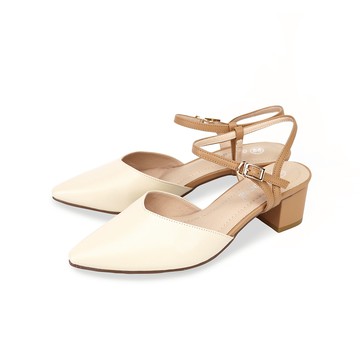 NG鞋特賣★GREEN PINE微尖頭氣質撞色4cm粗跟鞋 米色 (00706115)