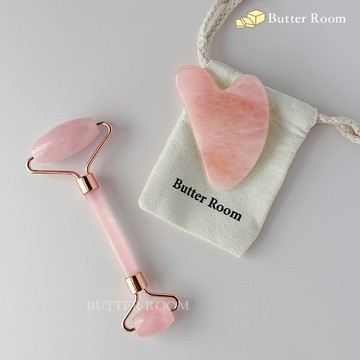 Butter Room 🧈 天然玫瑰玉石 （刮痧板/滾輪） 台灣出貨免運 粉晶 臉部 按摩 水晶 眼部 舒壓 美容 瘦臉