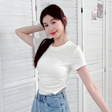 【Fee隔日到貨8色】正韓極簡圓領側抓皺上衣🔥女上衣 短版上衣 韓國女裝 T恤 短袖上衣 秋冬穿搭 GAT 素色T恤