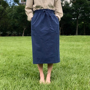 深藍棉麻裙/day by day