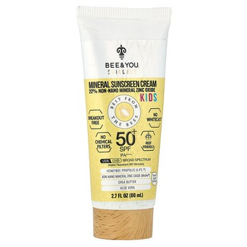 Bee & You, 兒童，天然礦物質抗曬霜，SPF 50+，2.7 液量盎司（80 毫升）