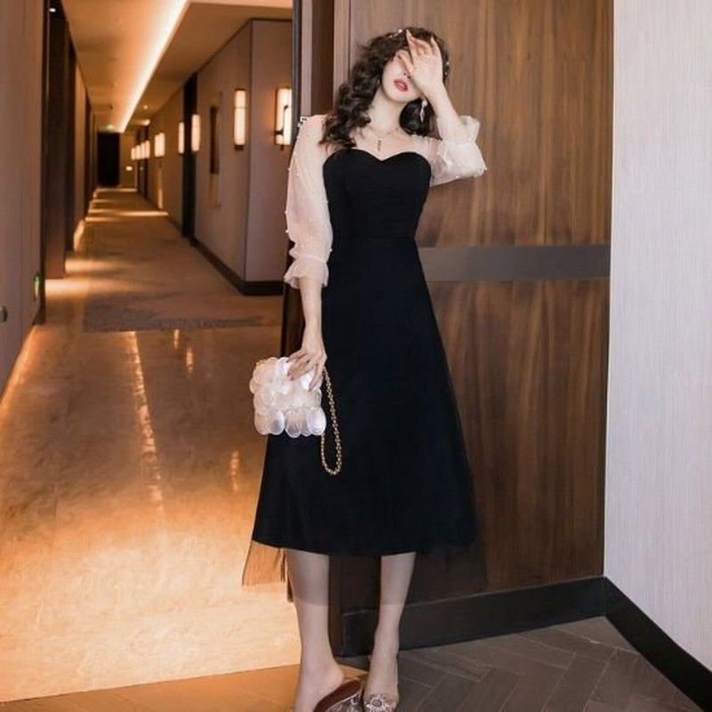パーティードレス 韓国 即納 結婚式 二次会 謝恩会 お呼ばれ 膝丈 ブラック 黒 個性的 ワンピース おしゃれ パーティ プチプラ 激安 長袖 通販 Lineポイント最大0 5 Get Lineショッピング