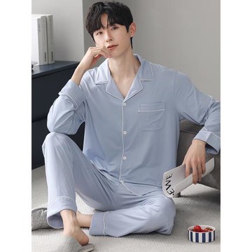 莫代爾睡衣男士秋冬季長袖2025年新款青年簡約純色開衫家居服秋天