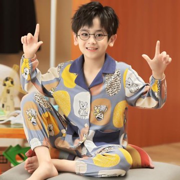 2025春秋季新款兒童睡衣純棉開衫長袖男童中大童家居服套裝可外穿