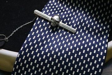 大骷髏頭領帶夾/銀色精緻金屬領帶夾