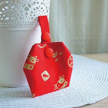 Lovely【招財進寶牛年御守平安符袋、紅】護身符袋、詩籤福袋