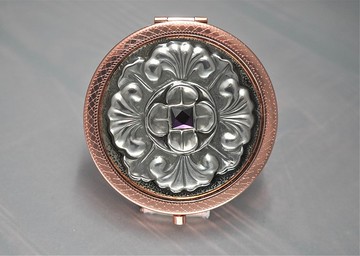 錫雕 玫瑰金 事事如意 放大/正常比例兩用隨身鏡