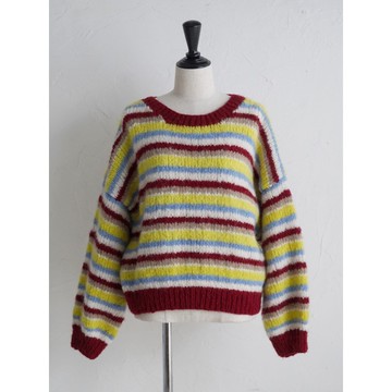 尼泊爾山區編織者編織出的手工條紋針織套頭衫 red