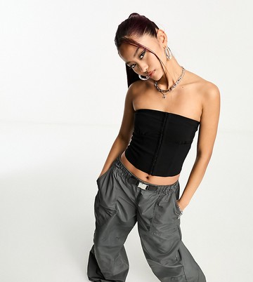 COLLUSION bandeau bengaline hook and eye corset in black