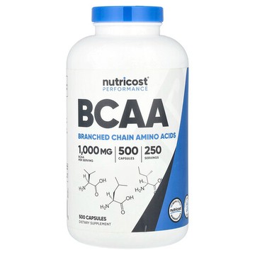 Nutricost, 支鏈氨基酸，1,000 毫克，500 粒膠囊（每粒膠囊 500 毫克）