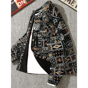 民族風花色牛仔外套男高級感潮牌痞帥寬松休閑夾克男士春秋季上衣