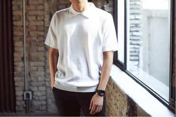 FINDSENSE 品牌 時尚休閒 男士 翻領 套頭針織 短袖 休閒短T素面短T