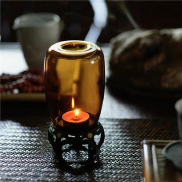 中式點銅琉璃梅妃竹燭臺禪意茶室氛圍燈蠟燭裝飾擺件