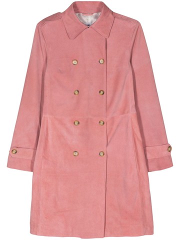 Manuel Ritz - double-breasted suede maxi coat - women - Lamb Skin/Polyester - 42 - Pink