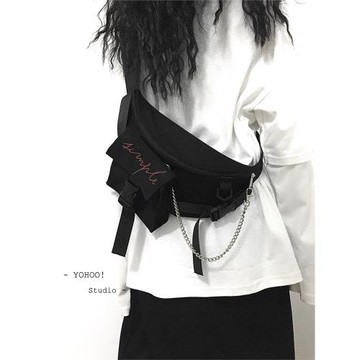 YOHOO!/原創 ins中性潮酷暗黑百搭運動胸包斜挎包帆布手機包男女