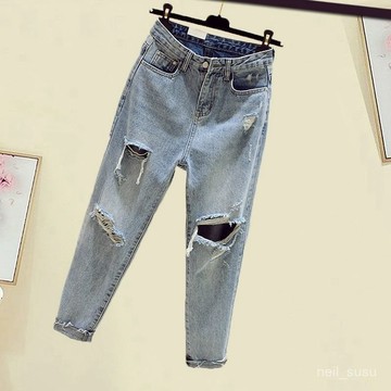 【限時特賣】牛仔褲女 牛仔長褲 高腰牛仔褲 牛仔寬褲 高腰褲 長褲女 破洞牛仔褲女春夏新款韓版寬鬆九分直筒乞丐褲蘿蔔老爹