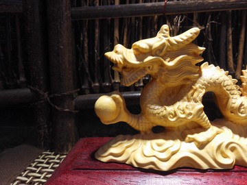 黃楊木雕 居家擺件汽車風水裝飾品 雕刻工藝禮品 祥龍戲珠 木雕龍1入
