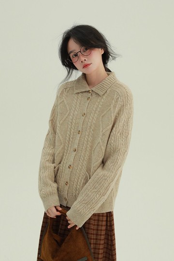 2色 溫暖壁爐 復古學院翻領毛衣開衫 文藝舒適簡約休閒上衣