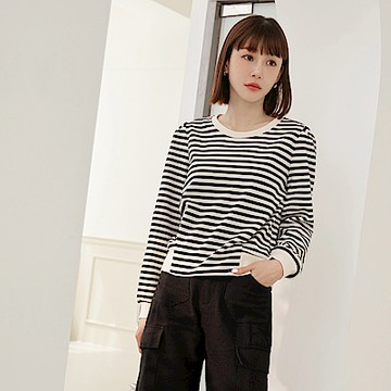 立體紋理條紋拼接長袖上衣-OB嚴選