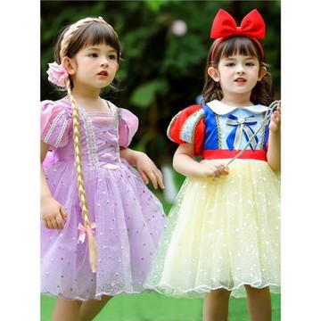 長發公主裙夏女童冰雪奇緣樂佩白雪公主連衣裙子六一兒童節禮服裙