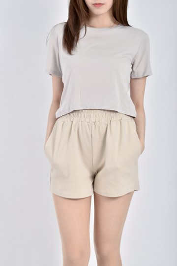 加購優惠(M) 質感修身短版棉質純棉灰色短袖上衣