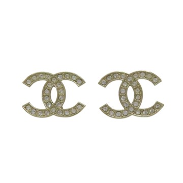 CHANEL 香奈兒 香檳金 金屬 水晶 雙C 耳環 【二手名牌BRAND OFF】