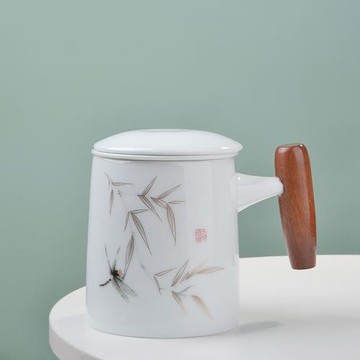 大容量茶杯杯德化白瓷隔熱杯子家用過濾中式杯茶杯陶瓷主人辦公杯