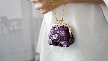 禮物 金襴錦織 手掛式 小口金包 經典紫花 零錢包