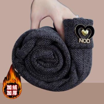 小個子人字紋羊毛呢微喇褲女加絨加厚秋冬新款高腰顯瘦休閑九分褲