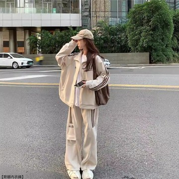 韓版寬鬆顯瘦美式衛衣運動套裝女春秋季學生跑步時尚休閒兩件套潮