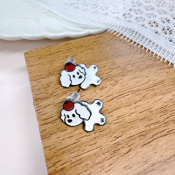 【HOOMI】淘氣狗狗貓咪耳環（垂墜針式）（混款）（款式隨機出貨）