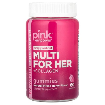Pink, 女性多營養素 + 膠原蛋白軟糖，天然混合漿果味，60 粒
